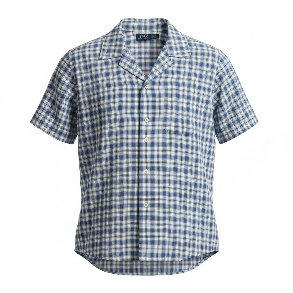 Polo Ralph Lauren Classic Fit Oxford Camp Workshirt XXL Blue Cream Plaid Pony
